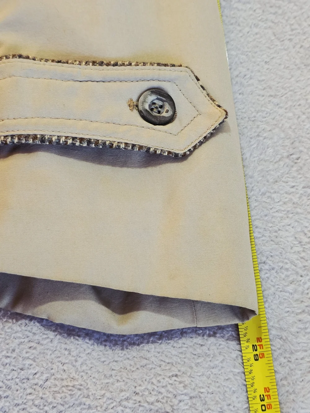 Grais Vintage Tan Car Coat Tweed Trim 46L USA Made